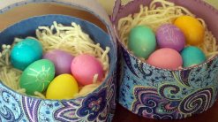 easter baskets with eggs